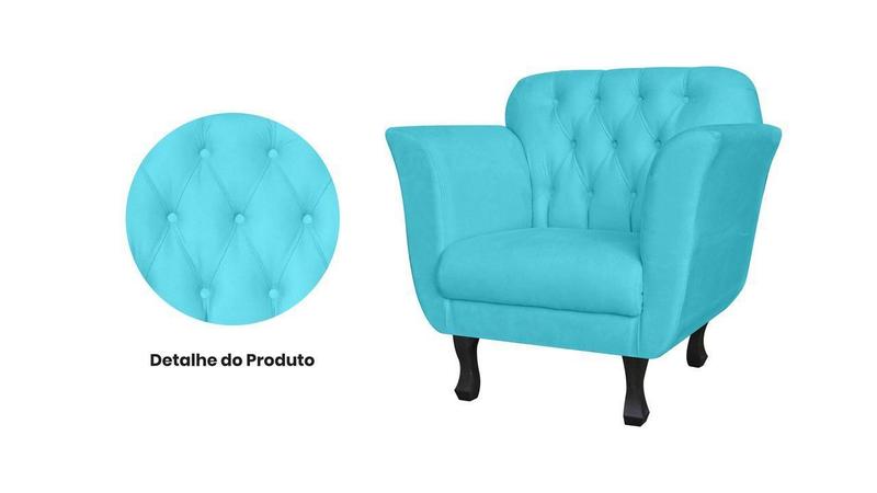 Imagem de Poltrona Decorativa Dália Suede Azul Tifany Pés Madeira Mz Decor