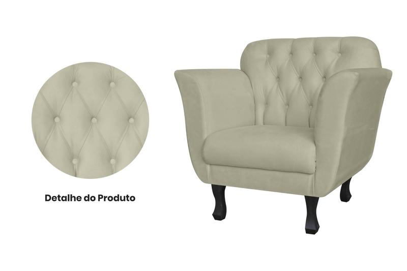 Imagem de Poltrona Decorativa Dália Suede Bege Pés Madeira Ms Decor