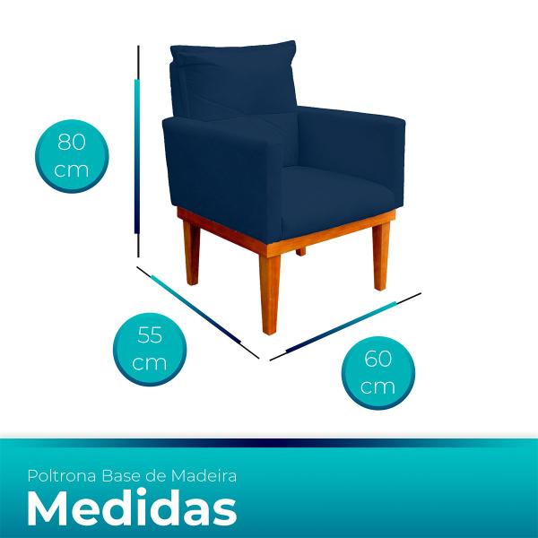 Imagem de Poltrona Decorativa Duda com Base de Madeira para Sala e Quarto Suede Azul - Jylcrom