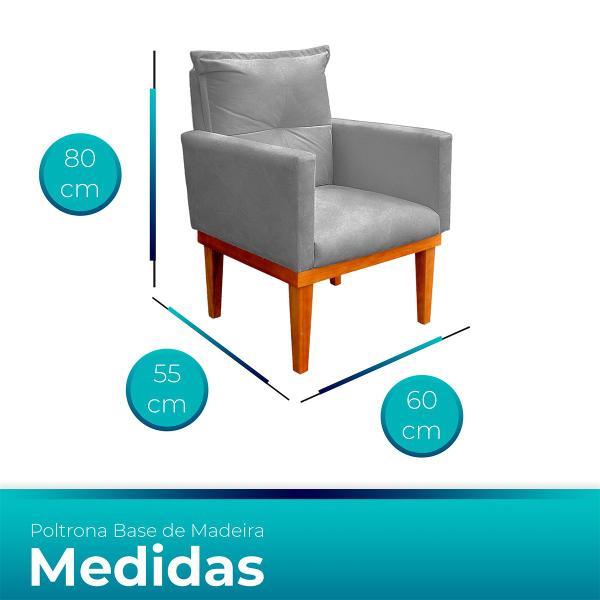 Imagem de Poltrona Decorativa Duda com Base de Madeira para Sala e Quarto Suede Cinza - LH Decor