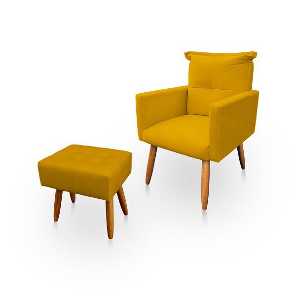 Imagem de Poltrona Decorativa Duda com Puff New para Sala e Quarto Suede Amarelo - LH Decor