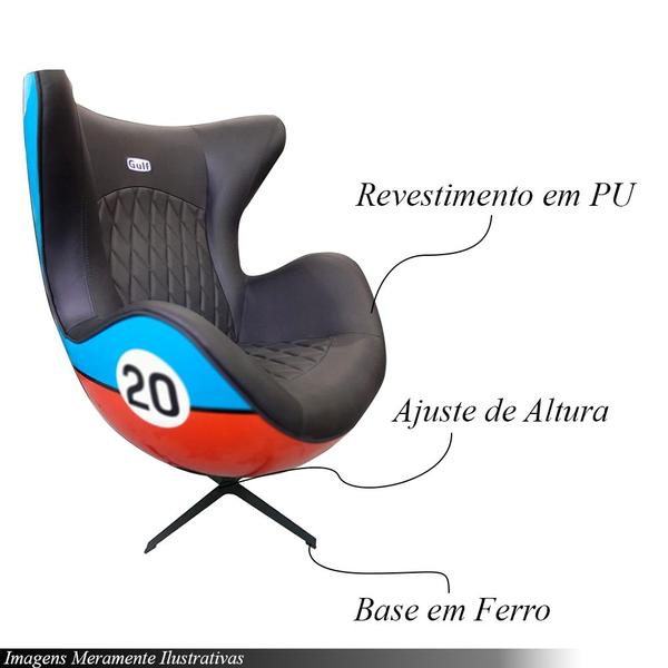 Imagem de Poltrona Decorativa Egg Chair Nº20 c/Regulagem de Altura Azul/Laranja G53 - Gran Belo