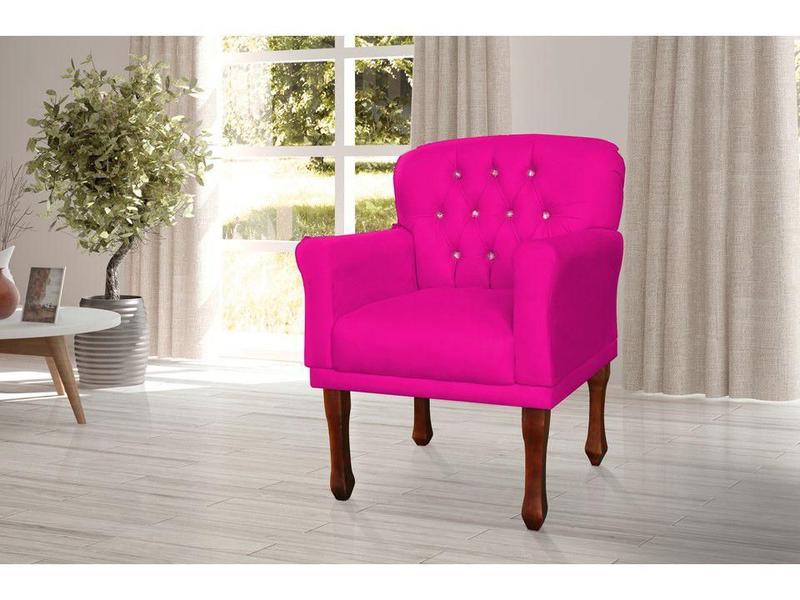 Imagem de Poltrona Decorativa Ester Couro Rosa Pink Pés Madeira Mz Decor