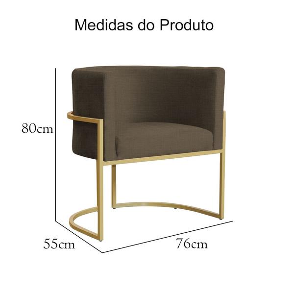 Imagem de Poltrona Decorativa Estofada Base de Ferro Sala Luana Linho Marrom - DL DECOR