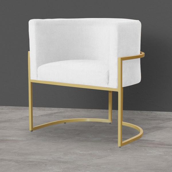 Imagem de Poltrona Decorativa Estofada Base de Ferro Sala Luana Suede Branco - DL DECOR