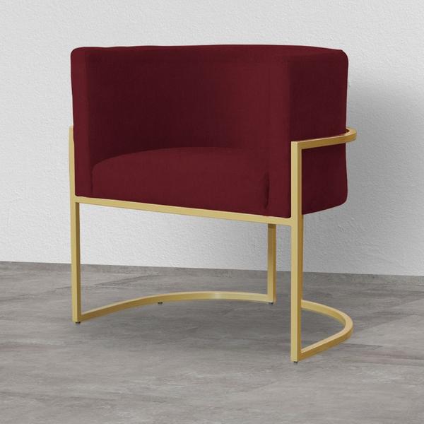 Imagem de Poltrona Decorativa Estofada Base de Ferro Sala Luana Suede Vermelho Bordô - DL DECOR