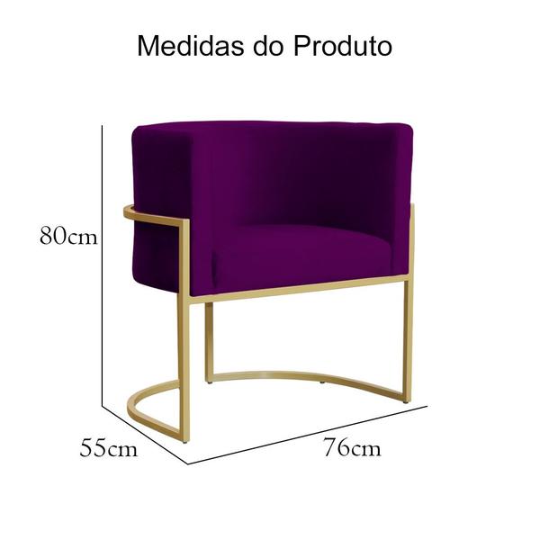 Imagem de Poltrona Decorativa Estofada Base de Ferro Sala Luana Veludo Roxo - LM DECOR