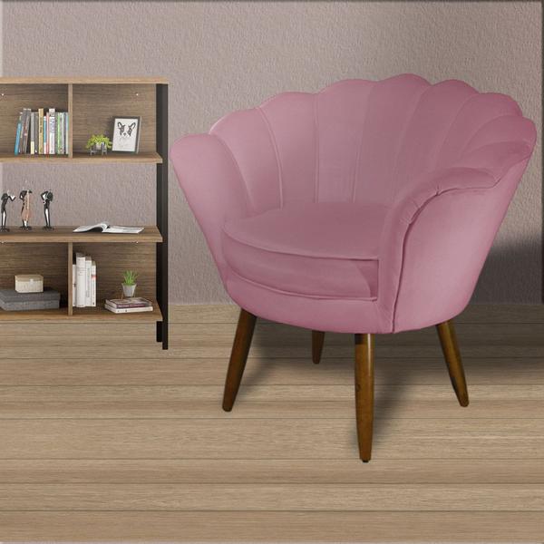 Imagem de Poltrona Decorativa Estofada Para Sala de Estar Pétala Suede Rosa Barbie - DL DECOR