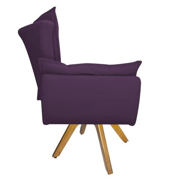 Imagem de Poltrona Decorativa Fenzzi Base Giratória de Madeira Sala de Estar Quarto Suede Roxo - DAMAFFÊ MÓVEIS