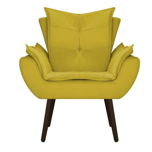 Imagem de Poltrona Decorativa Fenzzi Pés Palito Tabaco Sala de Espera Recepção Suede Amarelo - KDAcanto Móveis