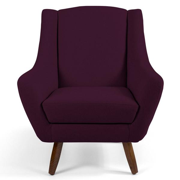 Imagem de Poltrona Decorativa Fixa Pés de Madeira Juliet D02 Veludo Roxo Grape C-292 - Lyam Decor