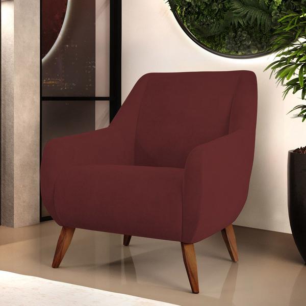 Imagem de Poltrona Decorativa Fixa Pés de Madeira Paloma D02 Veludo Marsala C-278 - Lyam Decor