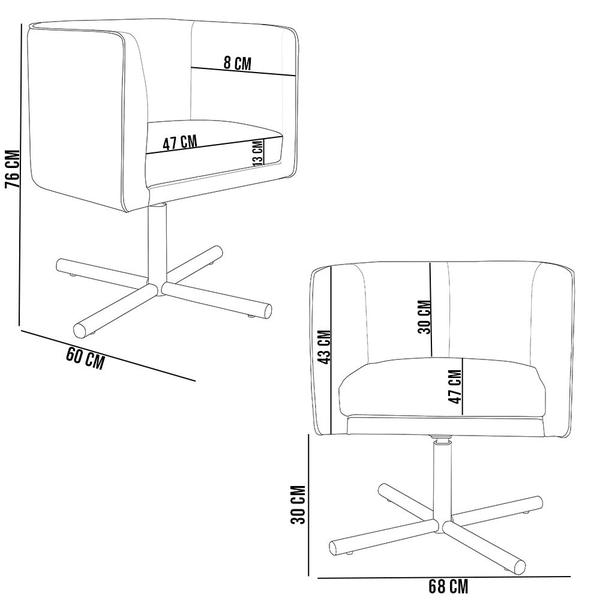 Imagem de Poltrona Decorativa Giratória Base X Betina D02 Veludo Cinza C-317 - Lyam Decor