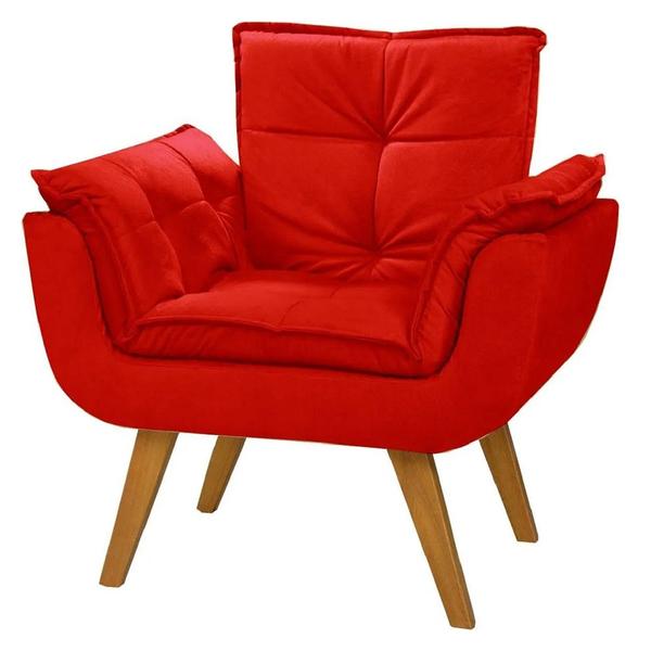 Imagem de Poltrona Decorativa Gran Opala Suede Vermelho para Sala de Estar Luxo Escritório Quarto