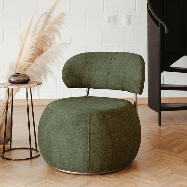 Imagem de Poltrona Decorativa Greta Base Fixa Titânio Linho Bouclé Verde - Nexta Casa