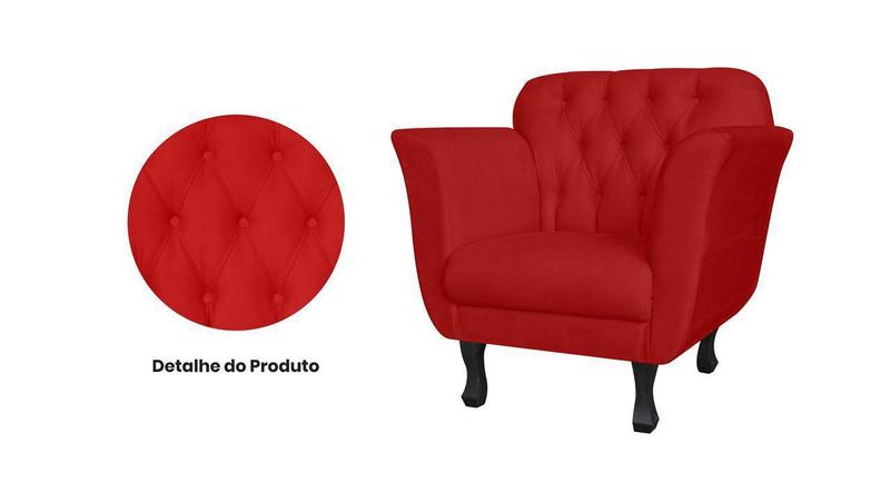 Imagem de Poltrona Decorativa Helena Suede Vermelho Pés Madeira Mz Decor