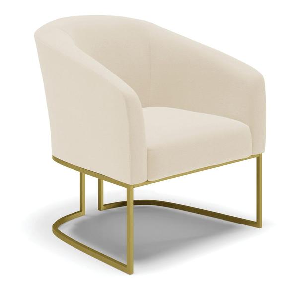 Imagem de Poltrona Decorativa Industrial Dourado Stella Linho Bege D03 - DRossi