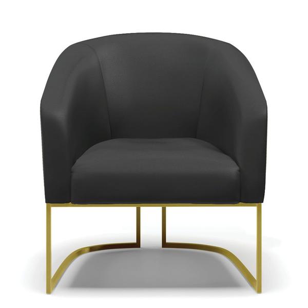 Imagem de Poltrona Decorativa Industrial Dourado Stella Sintético Preto D03 - D'Rossi