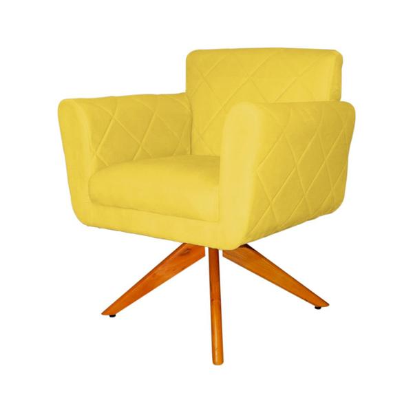 Imagem de Poltrona Decorativa Isabela em Tressê Pés Madeira Giratório Suede Amarelo - DS Estofados