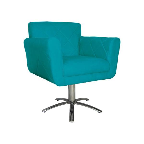 Imagem de Poltrona Decorativa Isabela em Tressê Pés Metal Giratório Suede Azul Turquesa - DS Estofados