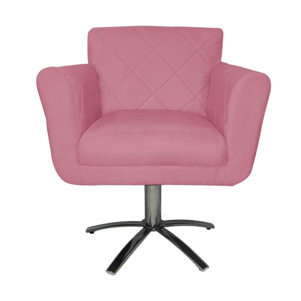 Imagem de Poltrona Decorativa Isabela em Tressê Pés Metal Giratório Suede Rosa - DS Estofados