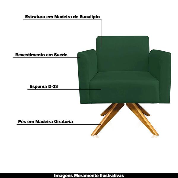 Imagem de Poltrona Decorativa Isabella Base Giratória Madeira Suede Verde G19 - Gran Belo