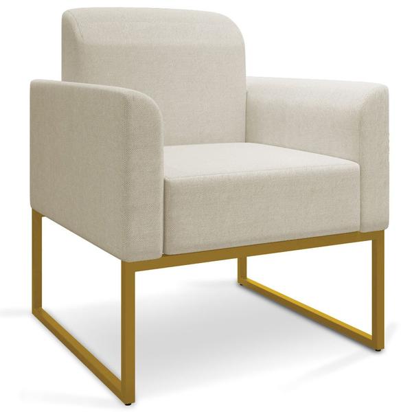 Imagem de Poltrona Decorativa Isabella Base Industrial Linho Bege/Dourado G19 - Gran Belo