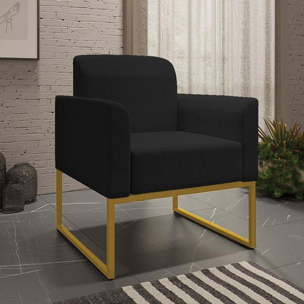 Imagem de Poltrona Decorativa Isabella Base Industrial Linho Preto/Dourado G19 - Gran Belo