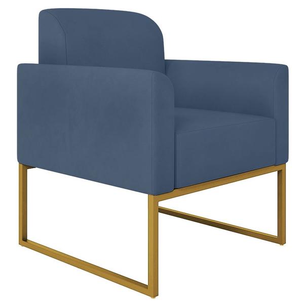 Imagem de Poltrona Decorativa Isabella Base Industrial Suede Azul Marinho/Dourado G19 - Gran Belo