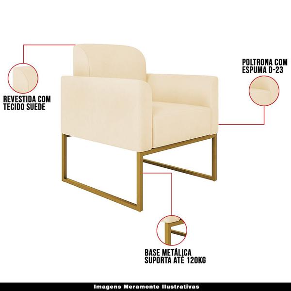 Imagem de Poltrona Decorativa Isabella Base Industrial Suede Bege/Dourado G19 - Gran Belo