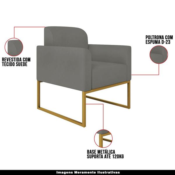 Imagem de Poltrona Decorativa Isabella Base Industrial Suede Grafite/Dourado G19 - Gran Belo