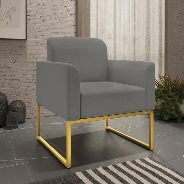 Imagem de Poltrona Decorativa Isabella Base Industrial Suede Grafite/Dourado G19 - Gran Belo