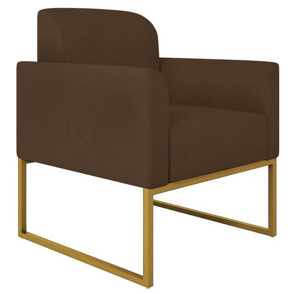 Imagem de Poltrona Decorativa Isabella Base Industrial Suede Marrom/Dourado G19 - Gran Belo