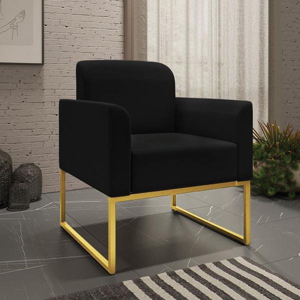 Imagem de Poltrona Decorativa Isabella Base Industrial Suede Preto/Dourado G19 - Gran Belo