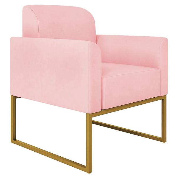 Imagem de Poltrona Decorativa Isabella Base Industrial Suede Rosa Bebê/Dourado G19 - Gran Belo