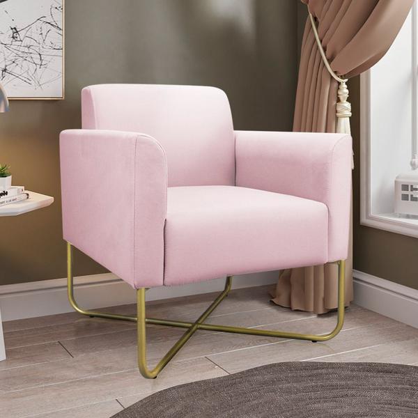 Imagem de Poltrona Decorativa Isabella Base X Suede Rosa Bebê/Dourado G19 - Gran Belo