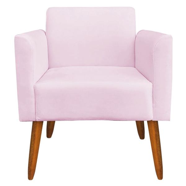 Imagem de Poltrona Decorativa Isabella Pés Palito Madeira Suede Rosa Bebê G19 - Gran Belo