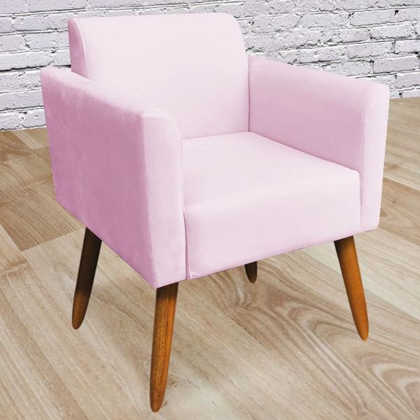 Imagem de Poltrona Decorativa Isabella Pés Palito Madeira Suede Rosa Bebê G19 - Gran Belo