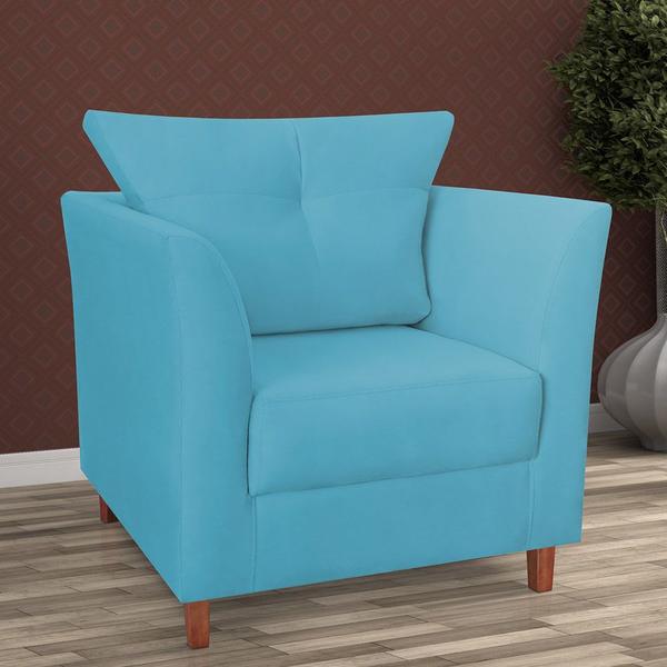 Imagem de Poltrona Decorativa Isis Pés de Madeira Suede Azul Turquesa - DS Estofados