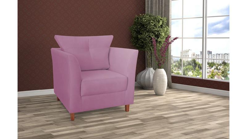 Imagem de Poltrona Decorativa Isis Suede Rosa Pés Madeira Mz Decor