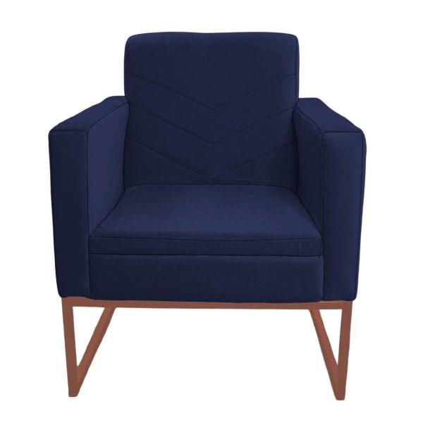 Imagem de Poltrona Decorativa Jade Base De Ferro Dourado Suede Azul Marinho - INCASA DECOR