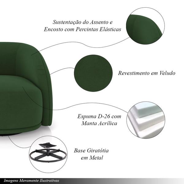 Imagem de Poltrona Decorativa Jenny Base Giratória em Metal Preto Veludo Verde G45 - Gran Belo