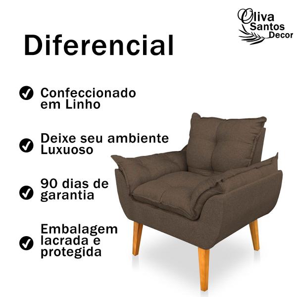 Imagem de Poltrona Decorativa Kit com 2 Cadeira Estofada Sala Recepção Escritório Linho Luxo Opala