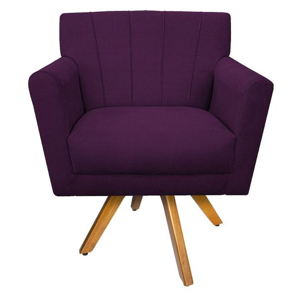 Imagem de Poltrona Decorativa Laura Base Giratória de Madeira Suede Roxo - Amarena Móveis