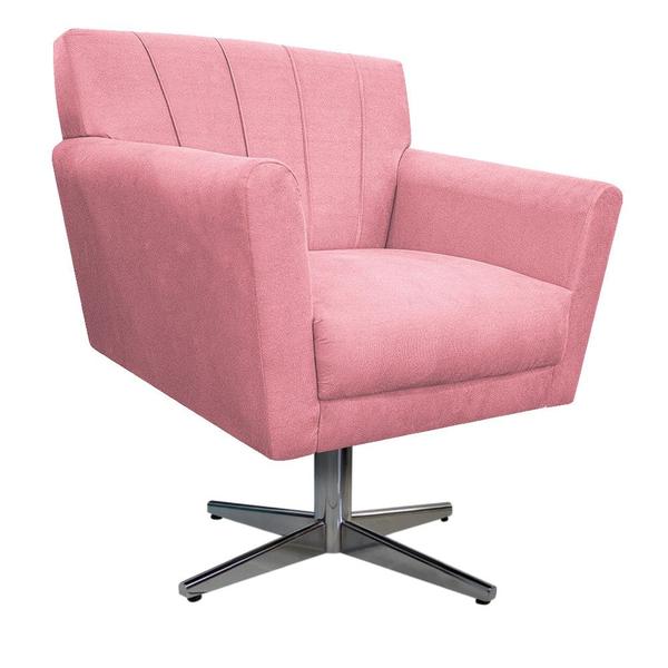 Imagem de Poltrona Decorativa Laura Base Giratória de Metal Suede Rosa Bebê - Amarena Móveis