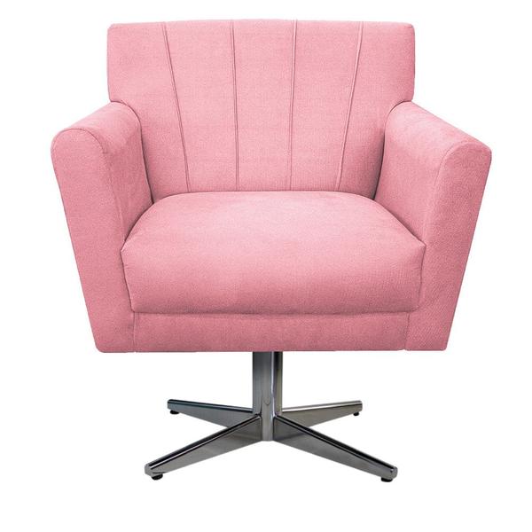 Imagem de Poltrona Decorativa Laura Base Giratória de Metal Suede Rosa Bebê - Amarena Móveis