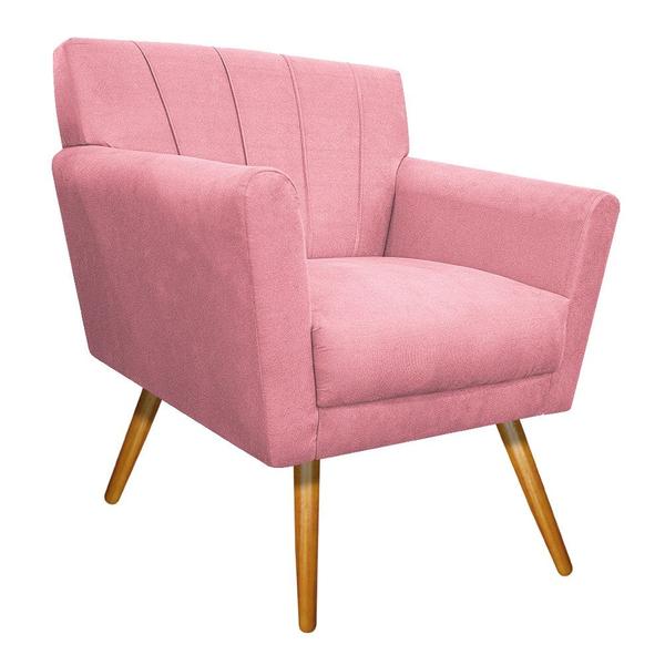 Imagem de Poltrona Decorativa Laura Pés Palito Mel Suede Rosa Bebê - Amarena Móveis