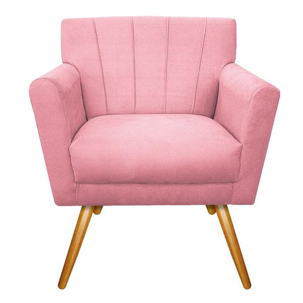 Imagem de Poltrona Decorativa Laura Pés Palito Mel Suede Rosa Bebê - Amarena Móveis