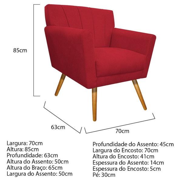 Imagem de Poltrona Decorativa Laura Pés Palito Mel Suede Vermelho - Amarena Móveis