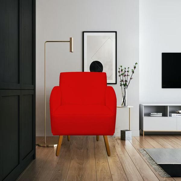 Imagem de Poltrona Decorativa Laura Pés Palito Suede Vermelho - D'Classe Decor